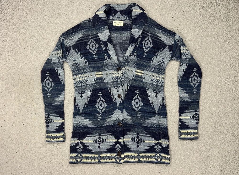 Denim & Supply Ralph Lauren Cardigan Sweater Womens S Blue Aztec Geometric Knit